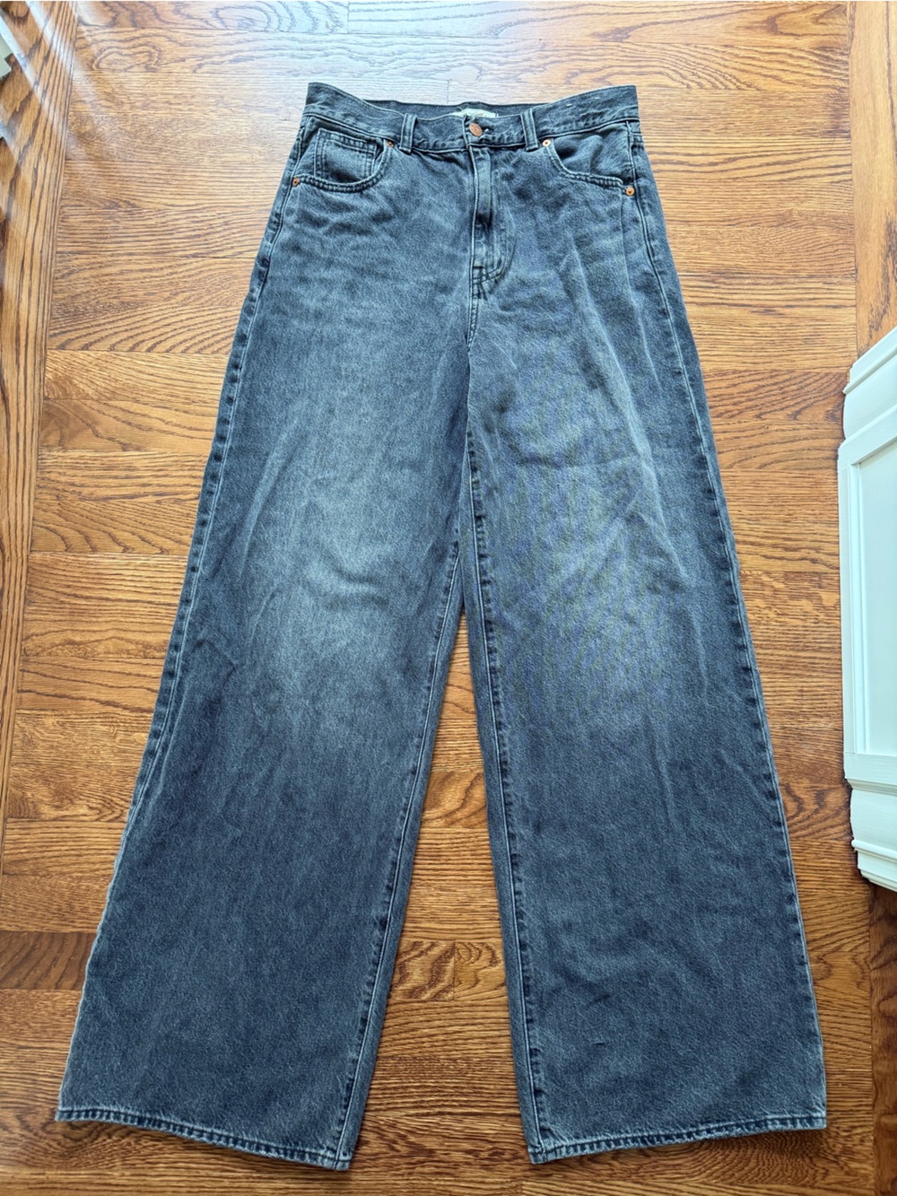 MADEWELL Superwide-Leg Jeans Baggy Oversized Black Denim Grunge Wide Leg 28 Tall